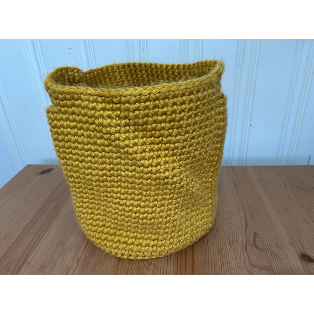 Handmade Chunky Crochet Mustard Yellow Bucket Bag Tote Boho Artisan - Picture 2 of 6